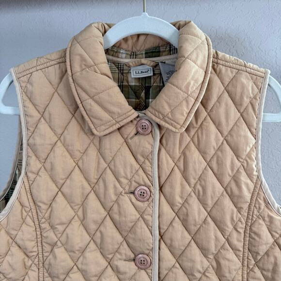 Women's L.L. Bean Tan Quilted Cotton Blend Button Front Vest Size Large - Picture 10 of 11